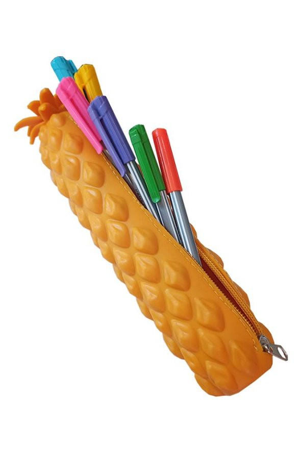 Silikon Ananas Kalemlik Sarı 1 Adet Silikon Kalem Kutusu Eğlenceli Sevimli Ananas Figürlü Hediyelik Kalemlik - 2