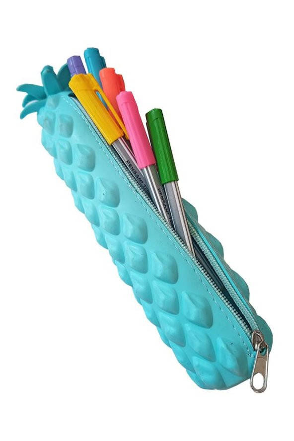 Silikon Ananas Kalemlik Turkuaz 1 Adet Silikon Kalem Kutusu Eğlenceli Sevimli Ananas Figürlü Hediyelik Kalemlik - 2