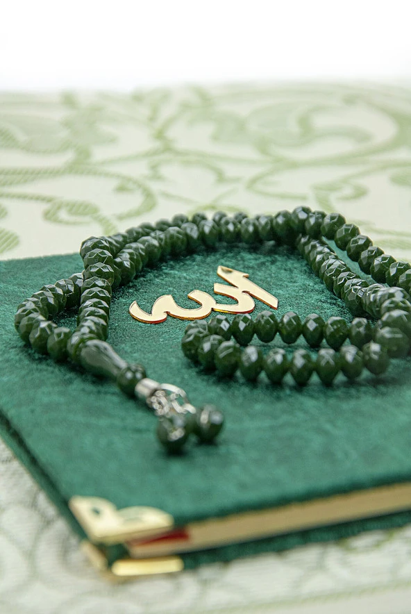 Özel Kutusunda Hediyelik Çeyizlik Seccade Seti Yeşil - Resim 5