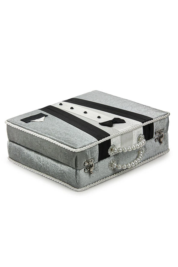 Sandıklı Damat Bohçasına Uygun Kuranı Kerim Seti Çeyizlik Seccade Seti Gri - Resim 3