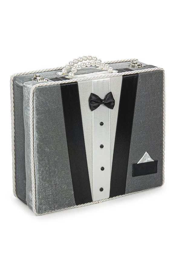 Sandıklı Damat Bohçasına Uygun Kuranı Kerim Seti Çeyizlik Seccade Seti Gri - Resim 4