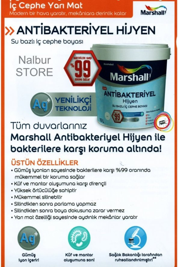Beyaz Antibakteriyel Hijyen İç Cephe Boyası 2,5 l - 2