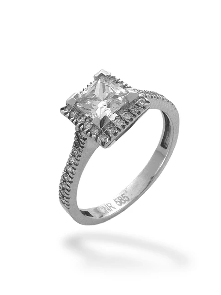 2. Carat Baget Üst Kalite Beyaz Altın Yüzük - 2