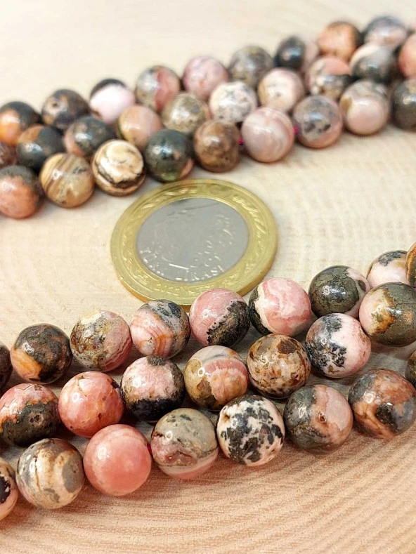 Rodokrozit Taşı Koyu Renk YARIM Dizi 8mm (18cm uzunluğundadır) ürün görseli