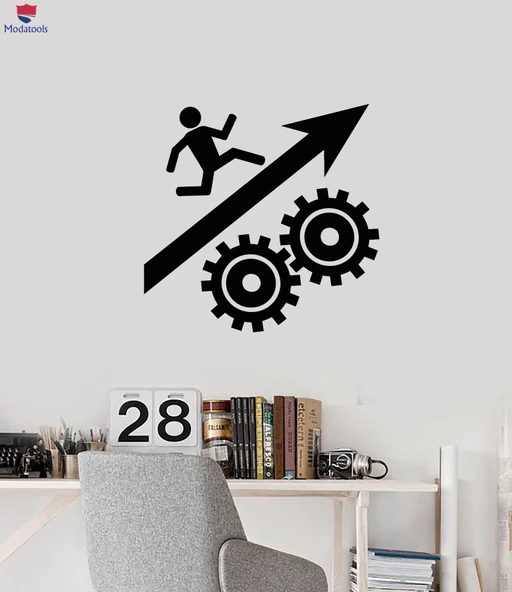 Ofis, Çalışma Odası Duvar Sticker Kariyer Merdiven Dişliler Adam İş Başarı Ofis Dekor Çıkartmaları