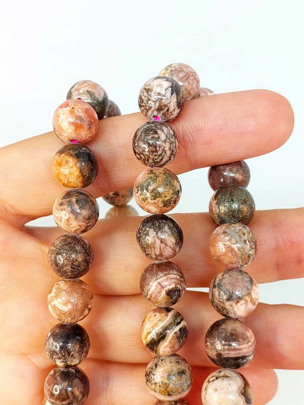 Rodokrozit Taşı Koyu Renk YARIM Dizi 10mm (18cm uzunluğundadır) - Resim 2