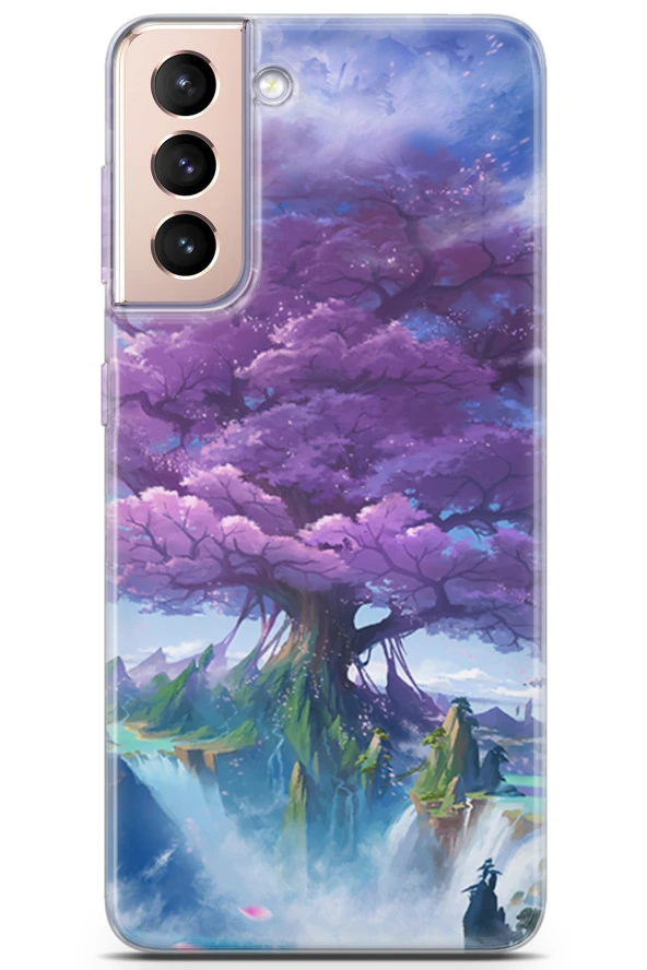 Samsung Galaxy S21 Plus Kılıf Seri Polka 21 Pembe AğaçDarbe Önleyici Kapak
