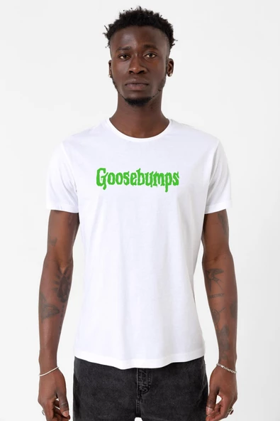 Goosebumps Lettern Beyaz Erkek Bisikletyaka Tshirt - Resim 1