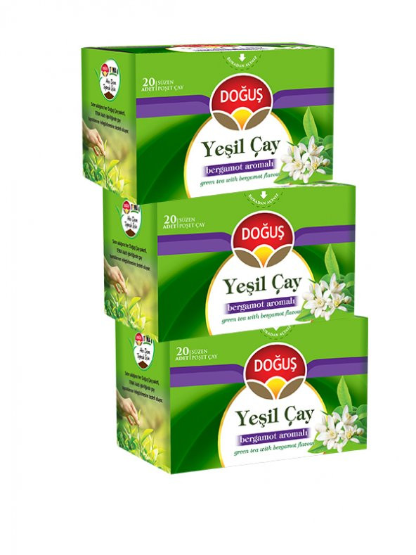 YEŞİL ÇAY BERGAMOT AROMALI 20 SÜZEN POŞET (30 gr), 3 ADET