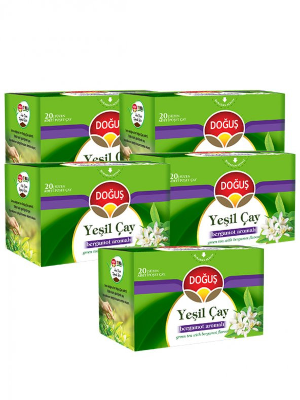 YEŞİL ÇAY BERGAMOT AROMALI 20 SÜZEN POŞET (30 gr), 5 ADET