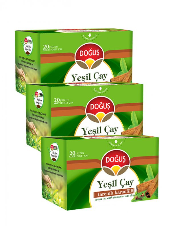 YEŞİL ÇAY TARÇINLI KARANFİLLİ 20 SÜZEN POŞET (30 gr), 3 ADET