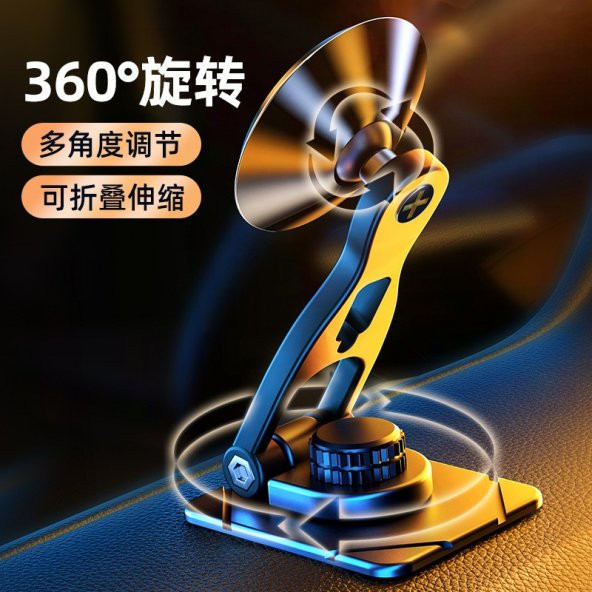 Torpido üstü metal ayarlı mıknatıslı telefon tutacağı 360 derece dönebilen nikel / SYTE194-1 - Resim 3