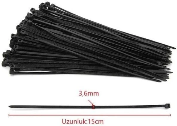 Siyah Kablo Bağı Plastik Cırt Kelepçe 3.6x150mm 15cm (100 ADET) - 4