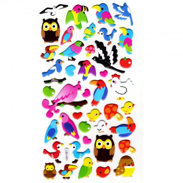 Sticker Kabartmalı Stiker Defter, Planlayıcı Etiket (lbu-003) - 17X9 cm - Sevimli Kuşlar