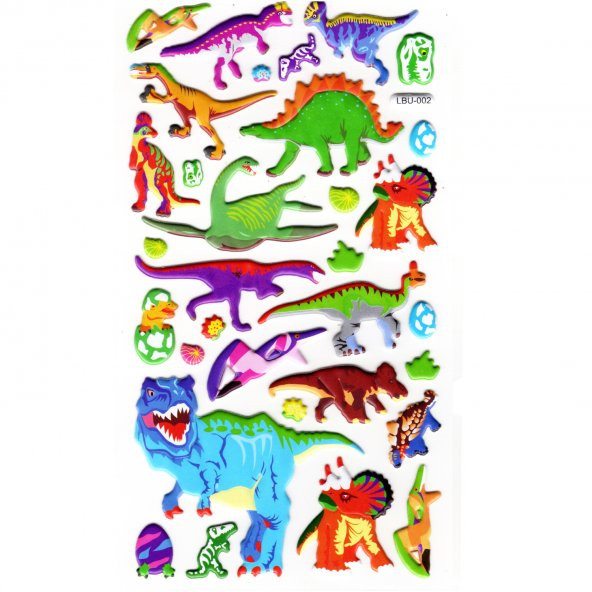 Sticker Kabartmalı Stiker Defter, Planlayıcı Etiket (lbu-002) - 17X9 cm - Dinozor