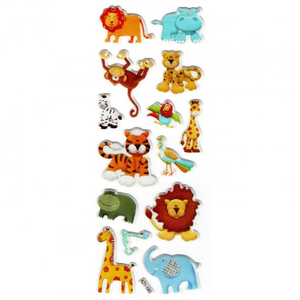 Sticker Kabartmalı Stiker Defter, Planlayıcı (kzy1060) 16x7 cm - Aslanlı Orman Hayvanları