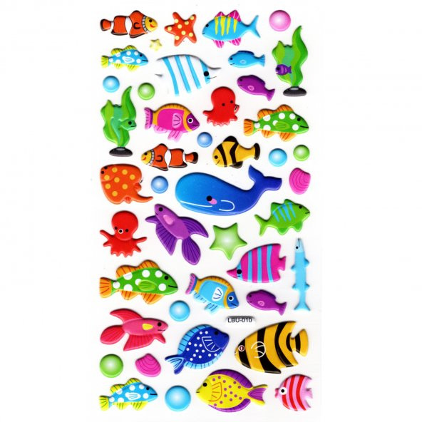 Sticker Kabartmalı Stiker Defter, Planlayıcı Etiket (lbu-010) - 17X9 cm - Sevimli Balıklar