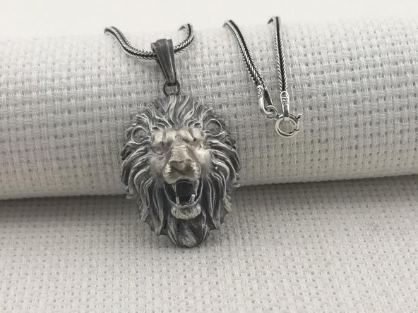 Kükreyen Aslan Üç Boyut Tasarımlı 925 Ayar Gümüş Kolye - Resim 2