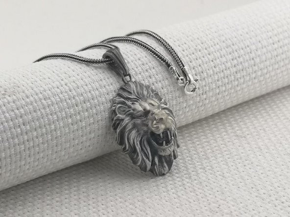 Kükreyen Aslan Üç Boyut Tasarımlı 925 Ayar Gümüş Kolye - Resim 3