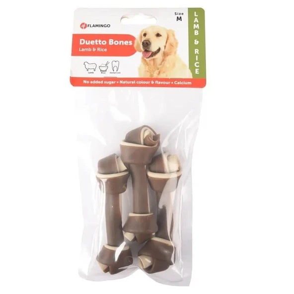 Flamingo Duetto Kuzu Ve Pirinçli Düğümlü Köpek Kemiği Medium 120 gr 3 lü
