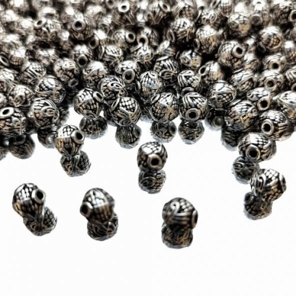 20 Adet Döküm Antik Gümüş Renk Tuğralı Top Boncuk Takı Malzemesi - 3
