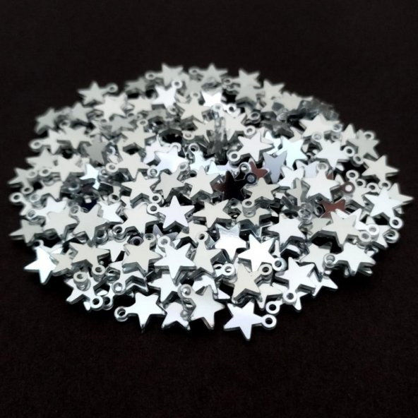 100 Adet Pleksi Gümüş Rengi Yıldız Pul Oyalık Pul 9*7,6 mm