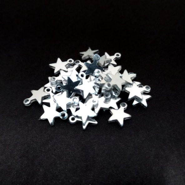 100 Adet Pleksi Gümüş Rengi Yıldız Pul Oyalık Pul 9*7,6 mm - 2