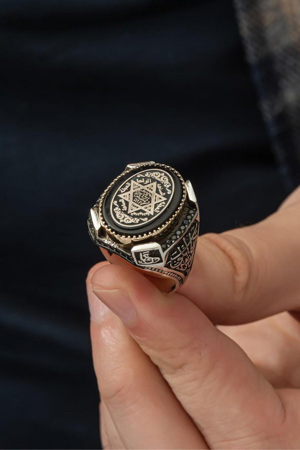 Mührü Süleyman İşleme 925 Gümüş Erkek Yüzük - 7