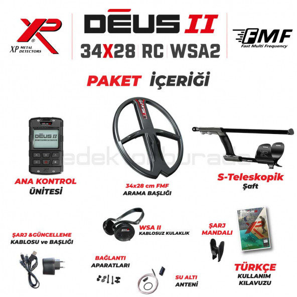 Deus 2 Dedektör - 34x28cm FMF Başlık, Ana Kontrol Ünitesi, WSA2 Kulaklık - 2