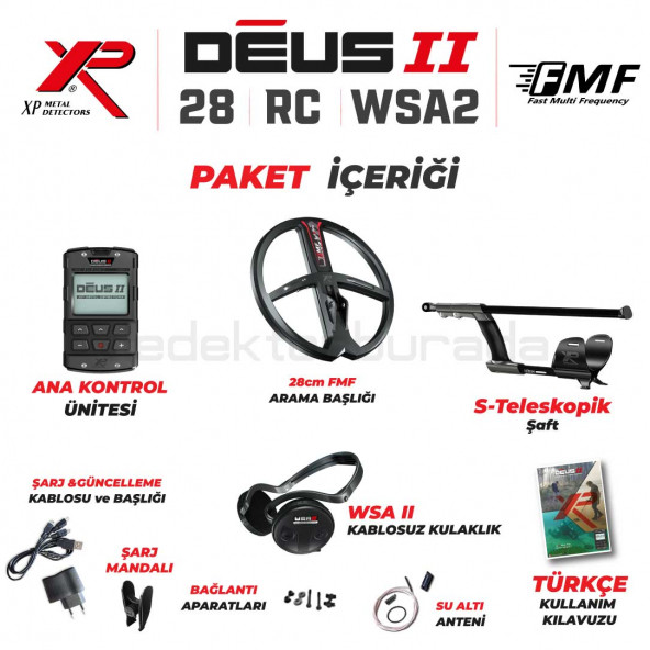 Deus 2 Dedektör - 28cm FMF Başlık, Ana Kontrol Ünitesi, WSA2 Kulaklık - 2