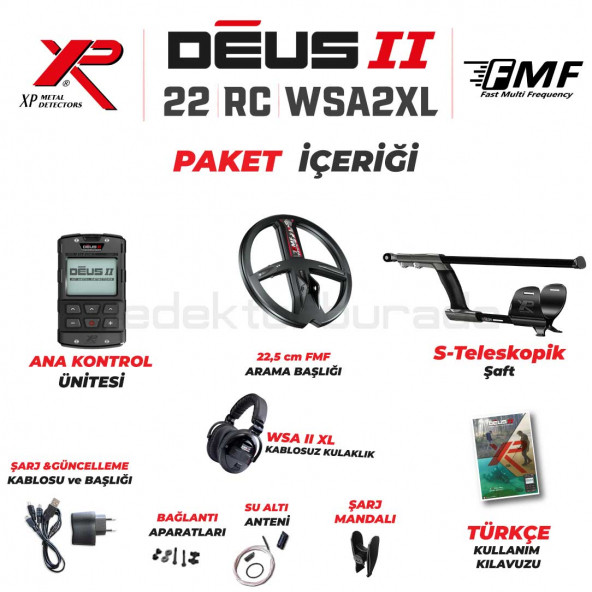Deus 2 Dedektör - 22,5cm FMF Başlık, Ana Kontrol Ünitesi, WSA2XL Kulaklık - 2