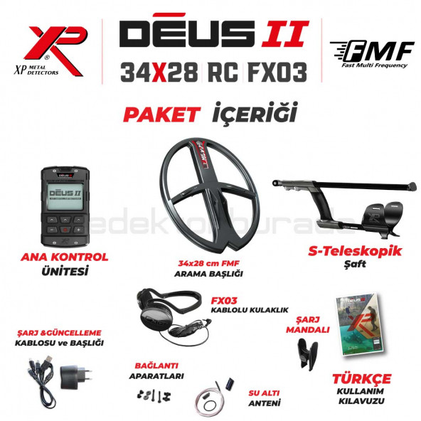 Deus 2 Dedektör - 34x28cm FMF Başlık, Ana Kontrol Ünitesi, FX03 Kulaklık - 2