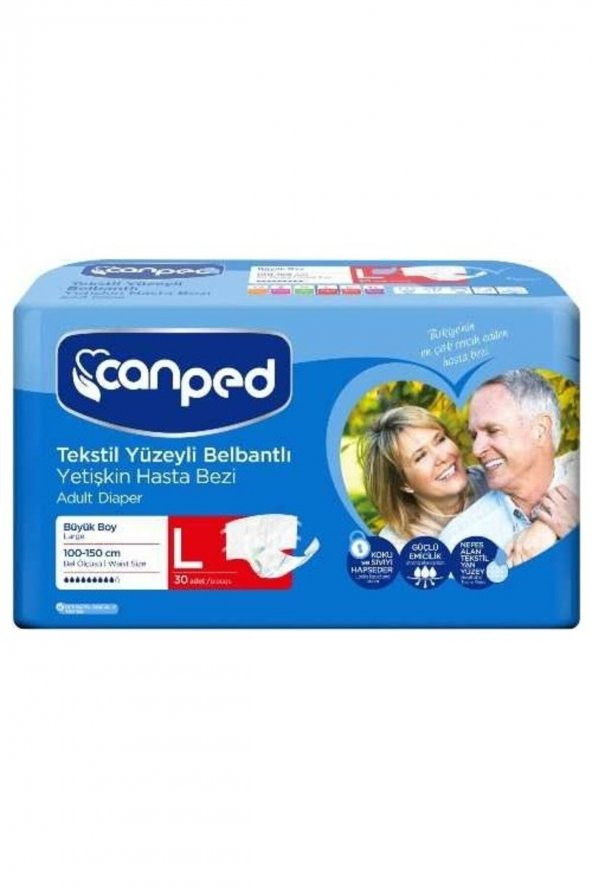 Tekstil Yüzeyli Belbantlı Yetişkin Hasta Bezi Large 30lu