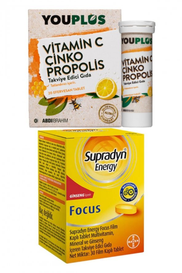 Vitamin C Çinko Propolis 20 Efervesan Tablet + Supradyn Energy Focus 30 Tablet