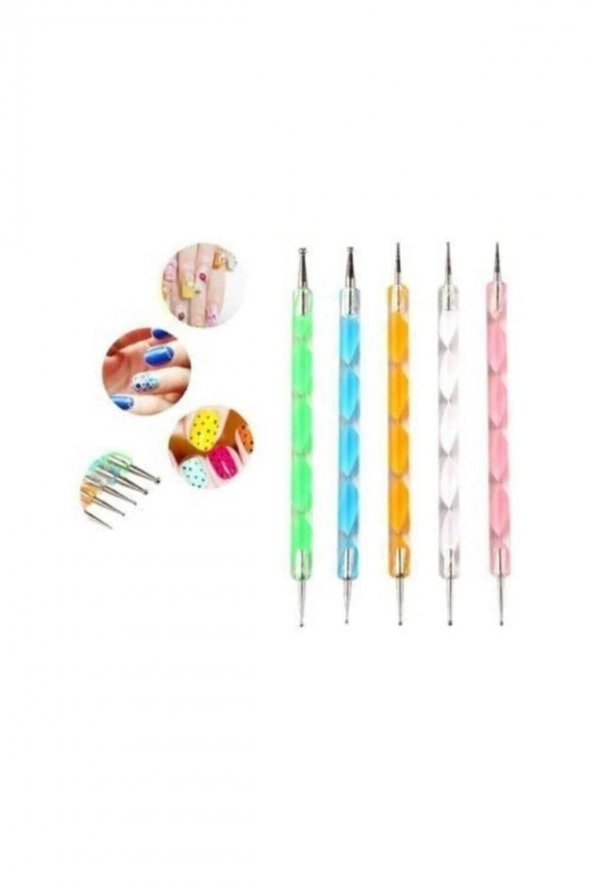 Lady red line Protez Tırnak Kalıcı Oje Süsleme 15li Çok Amaçlı Fırça Set Dots Kalemli 2li Set Pembe - 3