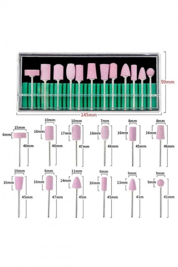 Lady red line 12li Kuvars Freze Ucu Seti Profesyonel Protez Tırnak Jel Tırnak Kuru Manikür Kullanımına Uygun - 2