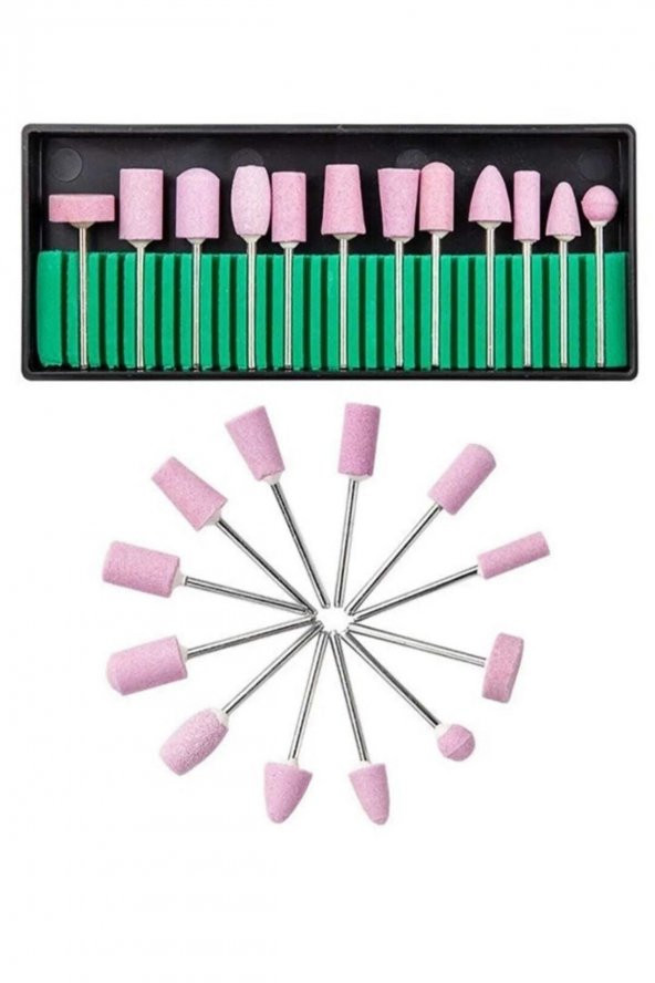 Lady red line 12li Kuvars Freze Ucu Seti Profesyonel Protez Tırnak Jel Tırnak Kuru Manikür Kullanımına Uygun - 3