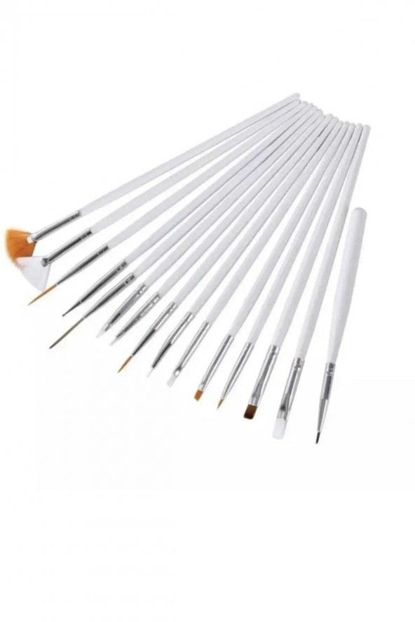 Lady red line Protez Tırnak Kalıcı Oje Nail Art Çok Amaçlı [15li] Beyaz Fırça Seti - 2