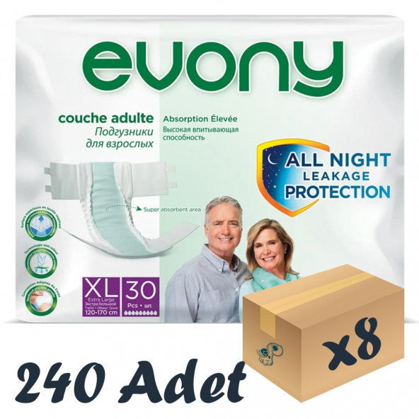 Evony Bel Bantlı Yetişkin Hasta Bezi XLarge 30lu 8 Paket 240 Adet