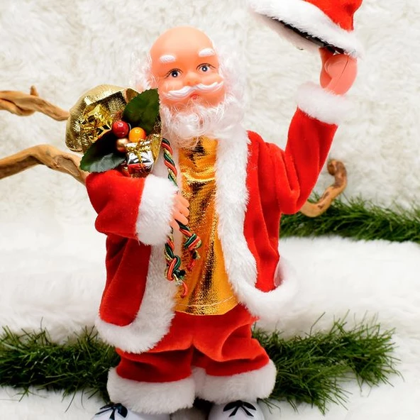 Hareketli Şapkalı Noel Baba Santa Claus Yılbaşı Süsü 30CM