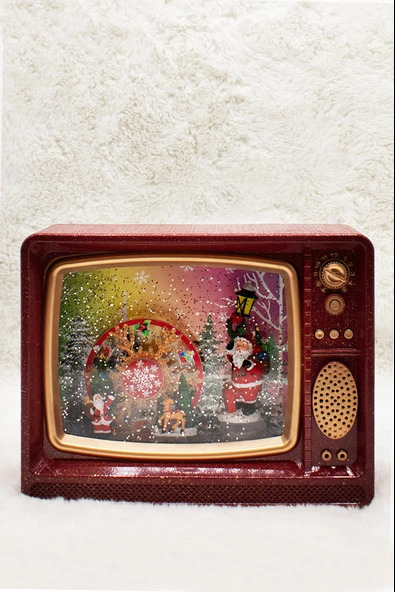 Dekoratif Nostalji TV Kar Küresi Kırmızı Yılbaşı Süsü 20*25*9CM