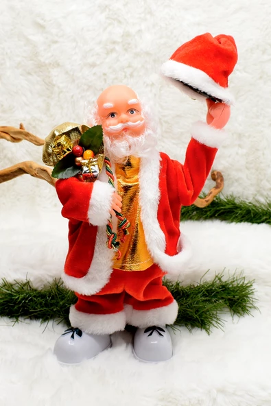 Hareketli Şapkalı Noel Baba Santa Claus Yılbaşı Süsü 30CM