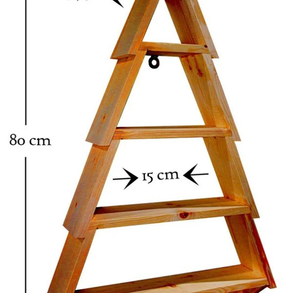 Yılbaşı Temalı Askılıklı Dekoratif Çam Ağacı Ahşap Raf Ceviz