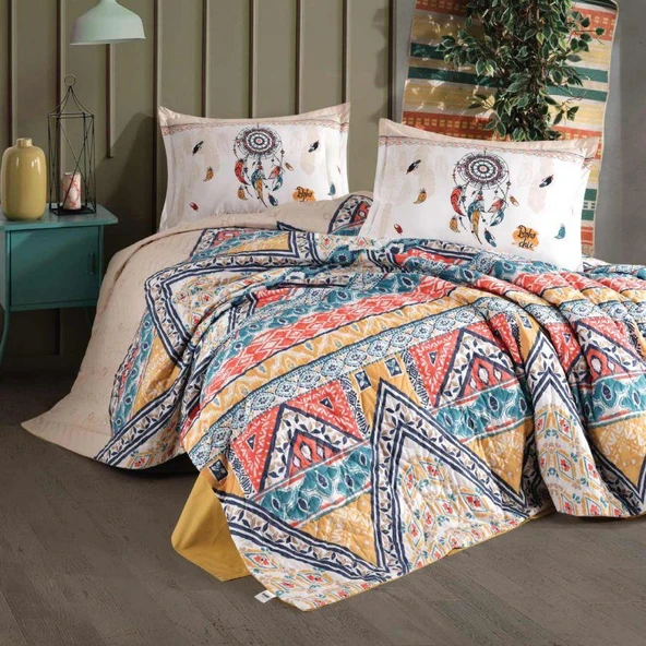 Çift Kişilik Ranforce Dört Mevsim Set Boho V1 Bej
