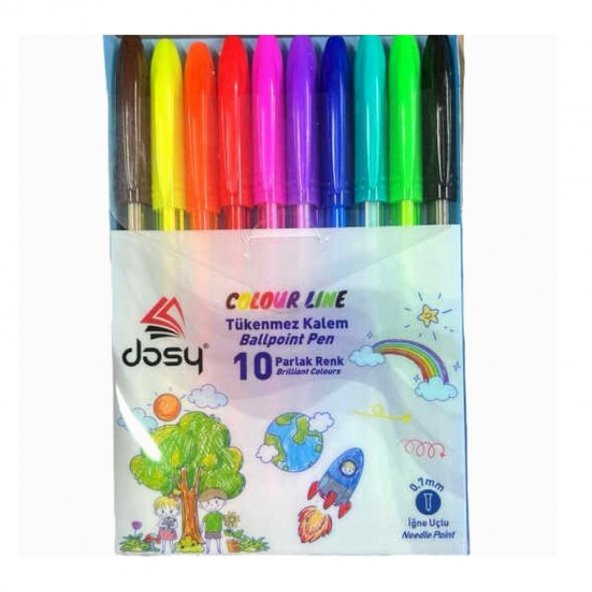 Dosy Colorline Tükenmez Kalem 0.7 Mm 10 Lu Set Blisterli