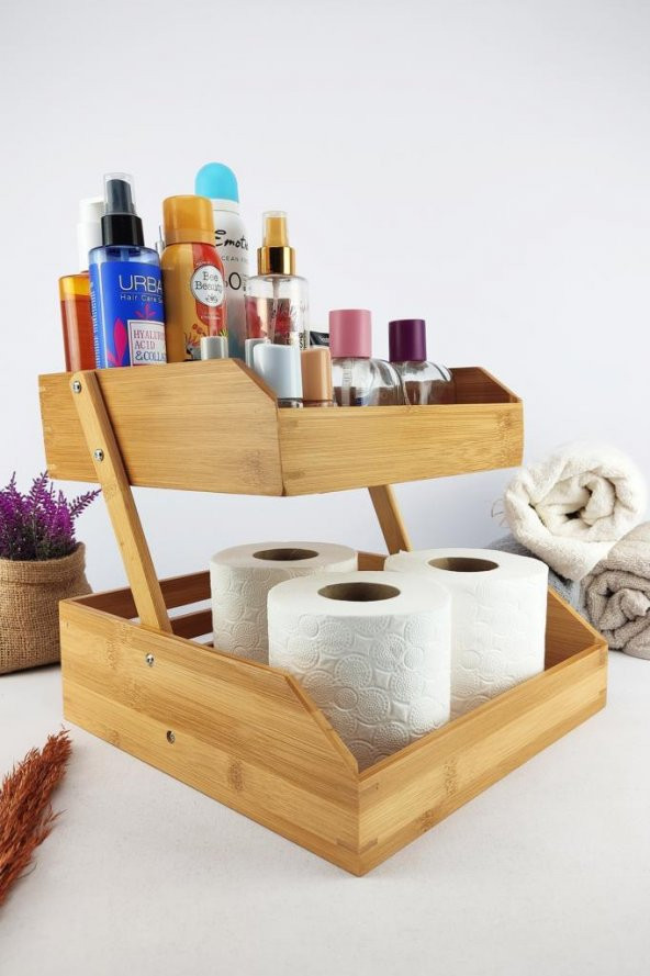 Digithome 2 Katlı Bambu Banyo ve Makyaj Organizer Düzenleyici Kahverengi – I/12 C1-1-289 - 2