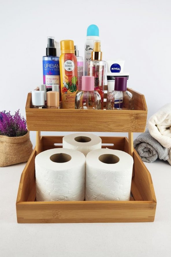 Digithome 2 Katlı Bambu Banyo ve Makyaj Organizer Düzenleyici Kahverengi – I/12 C1-1-289 - 3