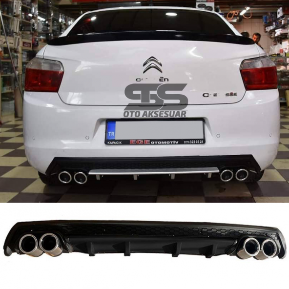 Citroen C-elysee Difüzör Arka Tampon Eki 4 Egzoz Çıkışlı Siyah Lüx Tip