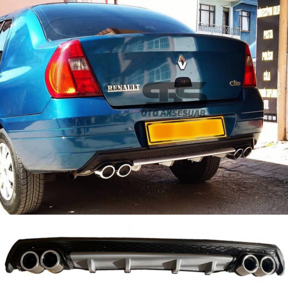 Ranault Clio 2 Sedan Difüzör Arka Tampon Eki 4 Egzoz Çıkışlı Gri Lüx Tip