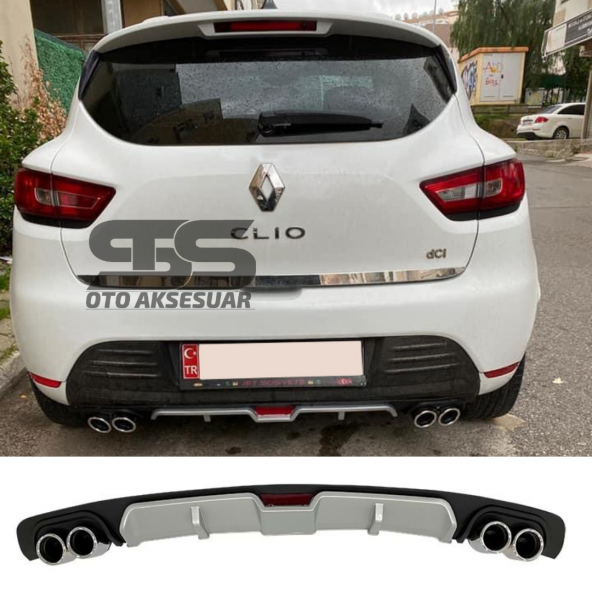 Renault Clio 4 Difüzör Arka Tampon Eki 4 Egzoz Çıkışlı Gri ürün görseli